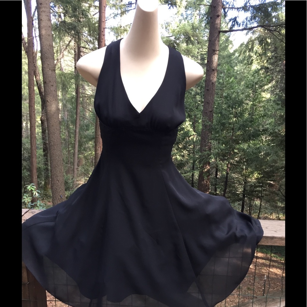 Nicole Elizabeth by Barbara full skirted, chiffon black prom midi dress